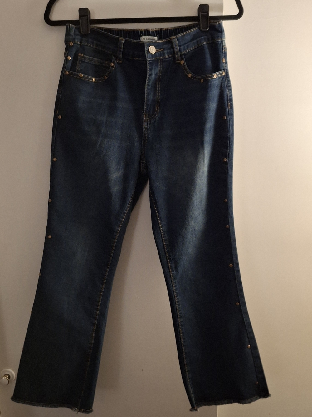 No Comment Women's Dark Blue Denim Ankle Jeans with Side Stud Detail